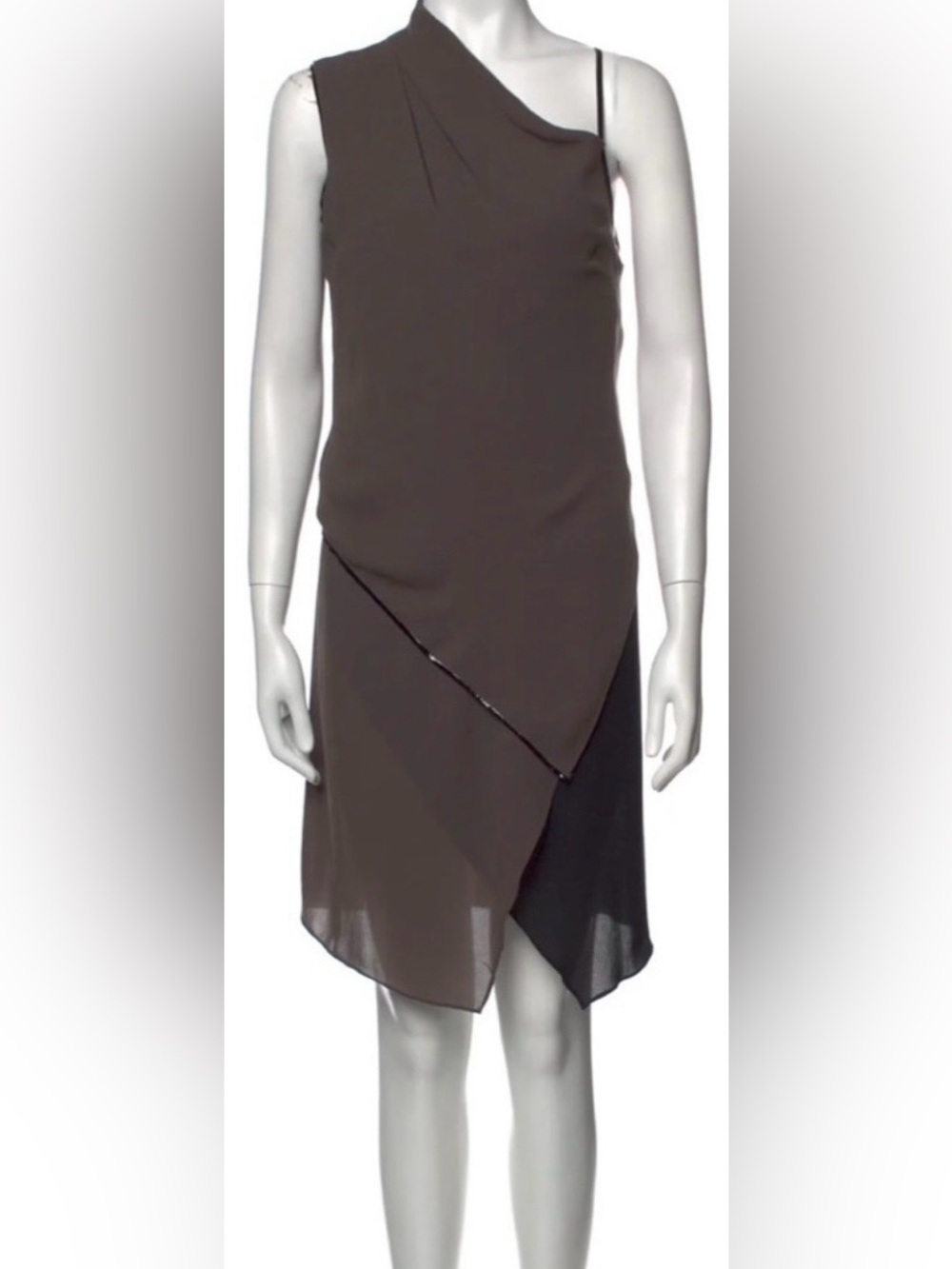 HELMUT LANG Asymmetrical Gray Black Color Block Layered Knee length Dress Sz 2